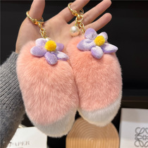 Cute imitation otter rabbit fur tail car key chain pendant INS plush doll book Lina Belle birthday gift