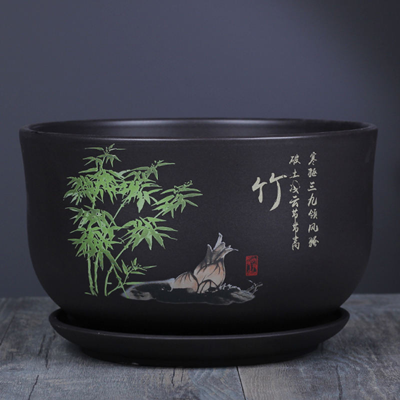 Flower pot ceramic large clearance with tray purple sand glaze succulent balcony indoor green plant orchid Chlorophytum rough pot