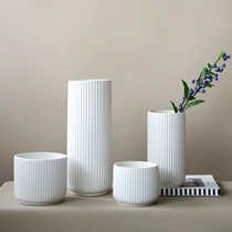 Zhi Meijia dried flower Flower Arrangement Vase Nordic simple white vertical stripe ceramic flower water culture