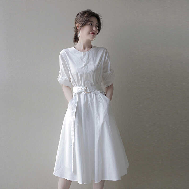 2026 Summer New White Shirt Dress, Same Style as in Stores, Niche Elegant Fairy-Like Waist-Cinching A-Line Dress 2026 Summer New White Shirt Dress, Same Style as in Stores, Niche Elegant Fairy-Like Waist-Cinching A-Line Dress