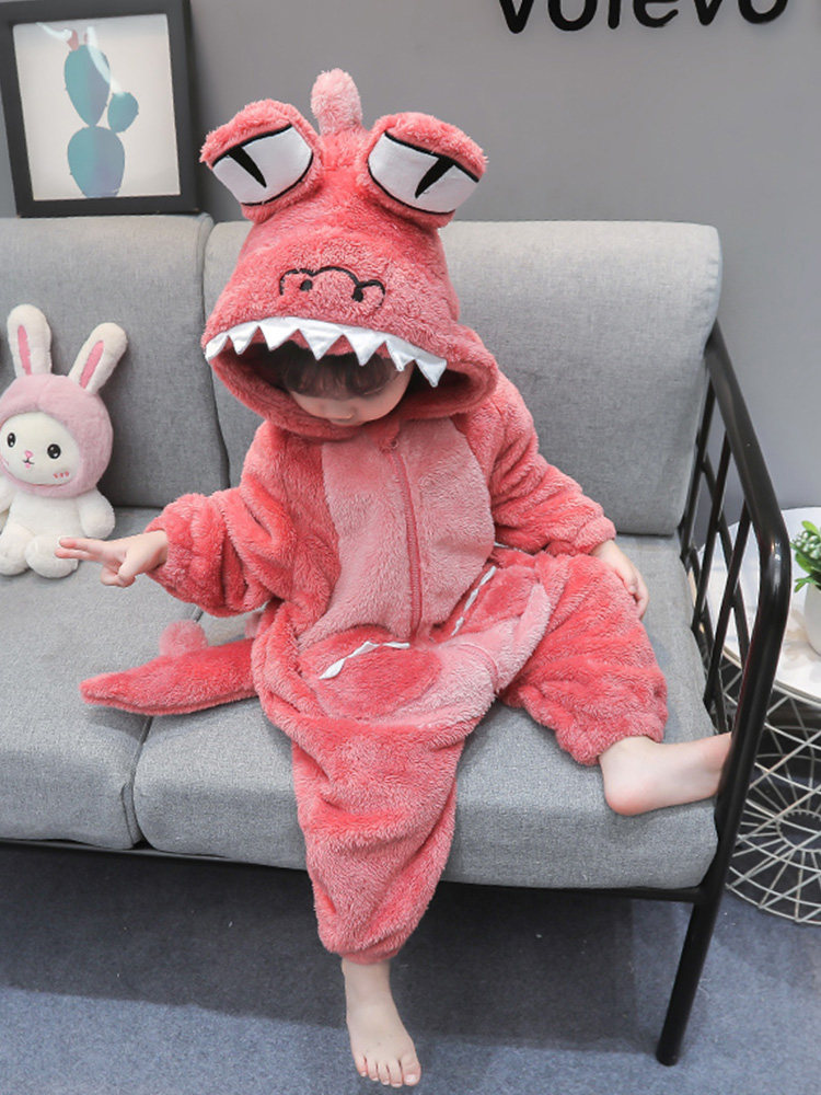 GIRLS ONE-PIECE PAJAMAS FALL WINTER FLANNEL GIRLS BABY BABY CORAL VELVET KIDS WINTER DINOSAUR LOUNGEWEAR