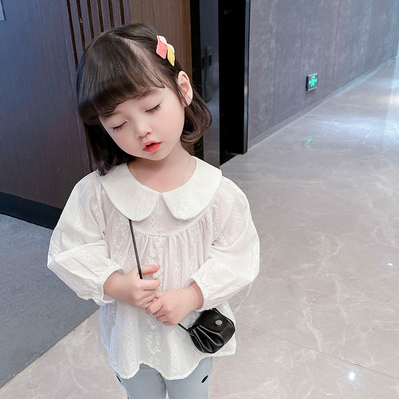 Girls white shirt spring and autumn 2022 new baby girl foreign atmosphere long sleeve tops children's children's fashion spring shirts