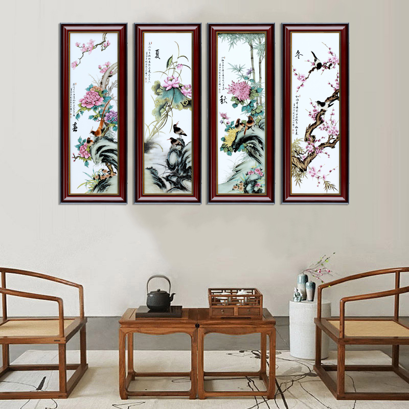Jingdezhen Spring Summer Autumn Winter Four-screen Porcelain Plate Painting Home Living Room Modern Decoration Painting Book House Office Hanging Painting