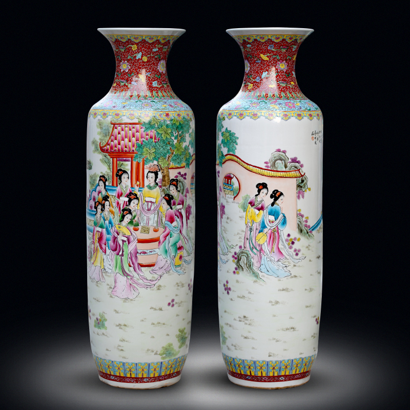 Jingdezhen Ceramic Ware Hand-painted Pink Gold Mausoleum twelve Hairpin Floor Large Vase Chinese Living Room Adornment Big Swing Piece-Taobao