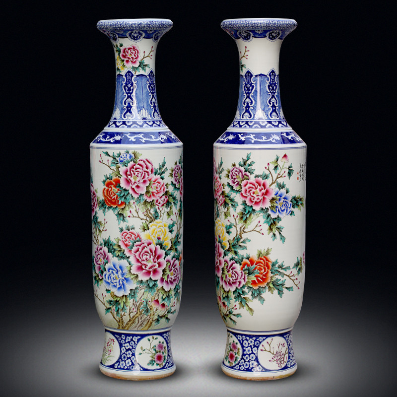 Jingdezhen Ceramics Bucket Color Peony Porcelain Floor Large Vase New Chinese Style Living Room Hotel Decoration Gift Porcelain