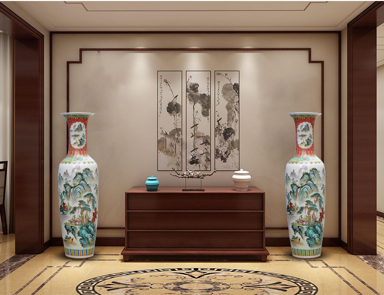 Jingdezhen ceramics of large vase has a long history in the hand draw pastel landscape porcelain sitting room adornment is placed