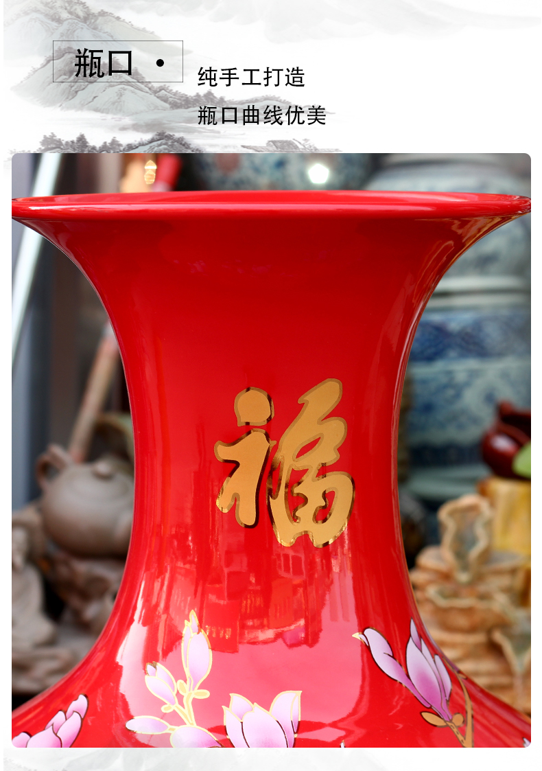 Jingdezhen ceramics China red yellow blue gold peony flowers prosperous new home furnishing articles sitting room of large vase