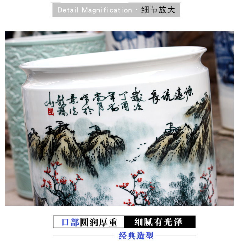 Jingdezhen ceramics hand - made quiver large vases, decorative furnishing articles sitting room floor painting and calligraphy tube of calligraphy and painting scroll cylinder