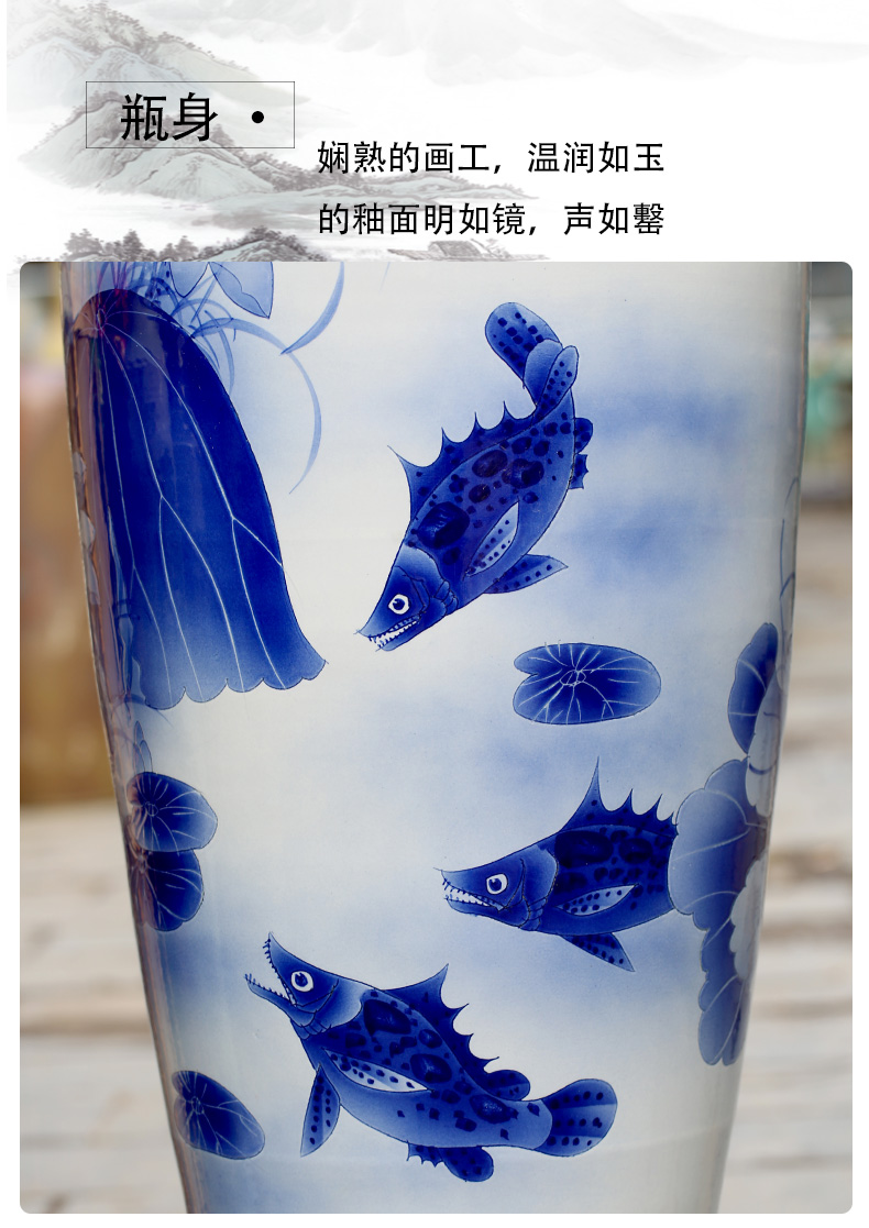 Jingdezhen ceramics hand - made harmony of large blue and white porcelain vase sitting room adornment hotel study big furnishing articles