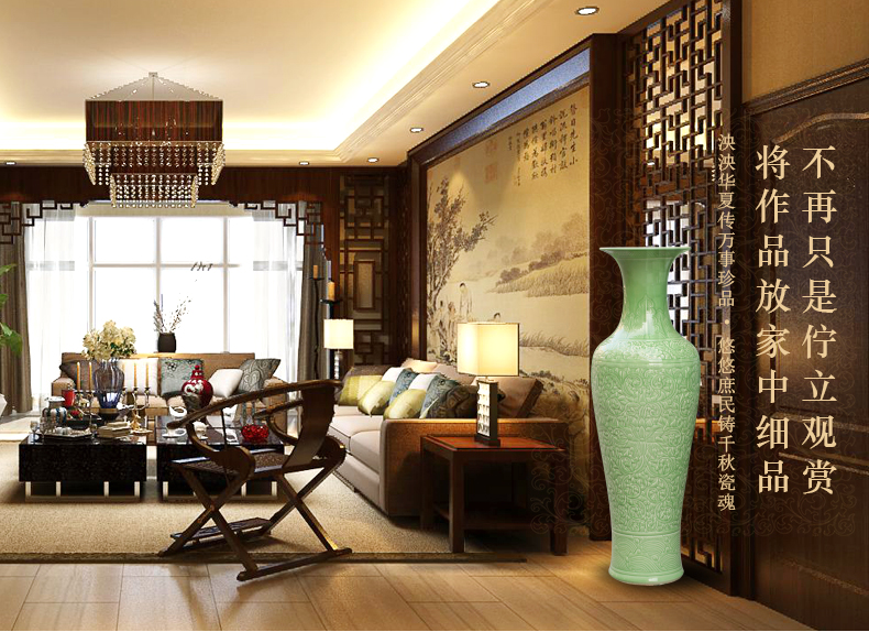 Jingdezhen sitting room of large vases, green glazed pottery, porcelain carved decorations study large hotel gift furnishing articles