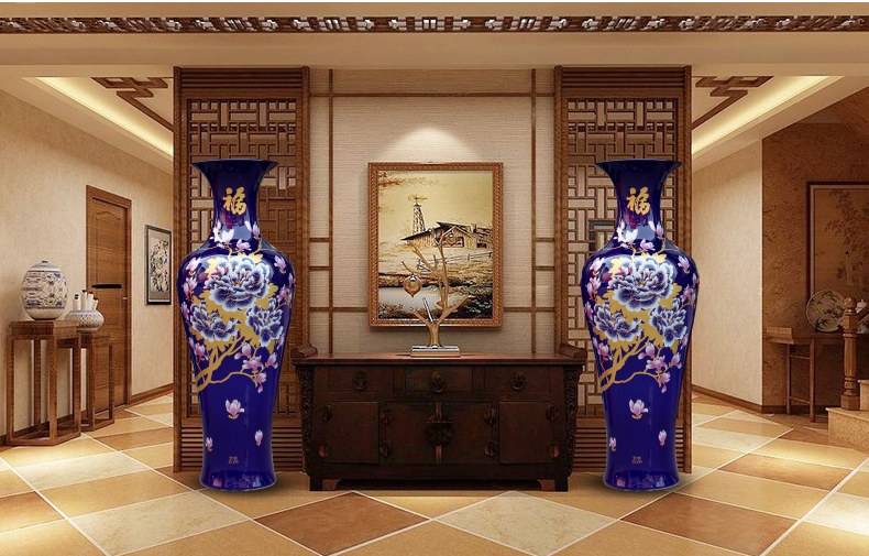 Jingdezhen ceramics China red yellow blue gold peony flowers prosperous new home furnishing articles sitting room of large vase
