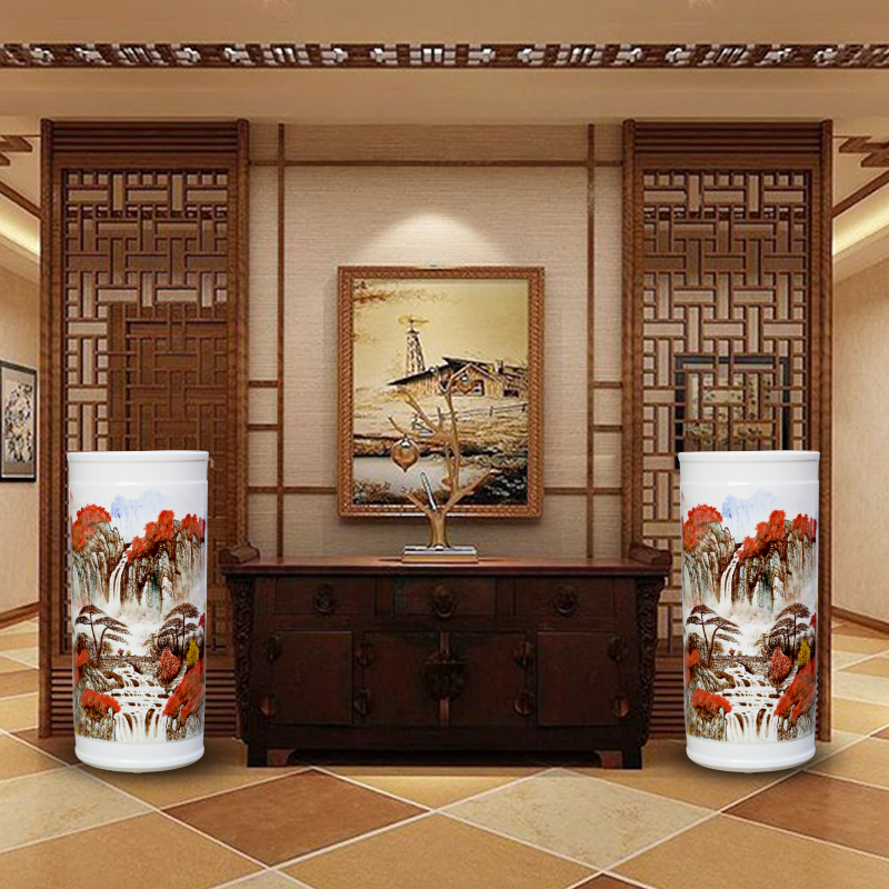 Jingdezhen ceramic hand - made sitting room adornment is placed high quiver of large red vase word calligraphy and painting scroll cylinder