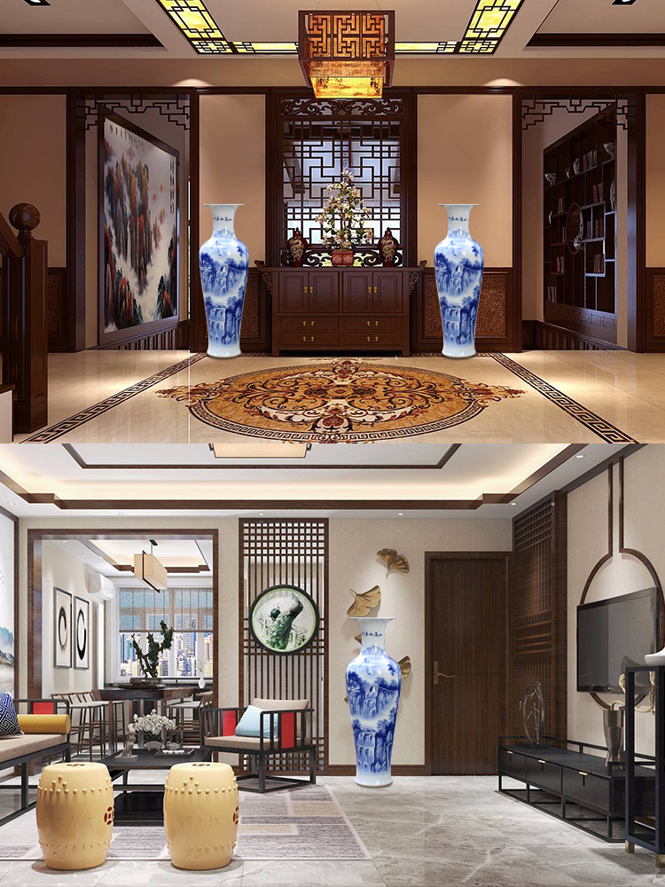 Jingdezhen ceramics of large vase furnishing articles large - sized hand - made sitting room adornment hotel feel of blue and white porcelain gifts