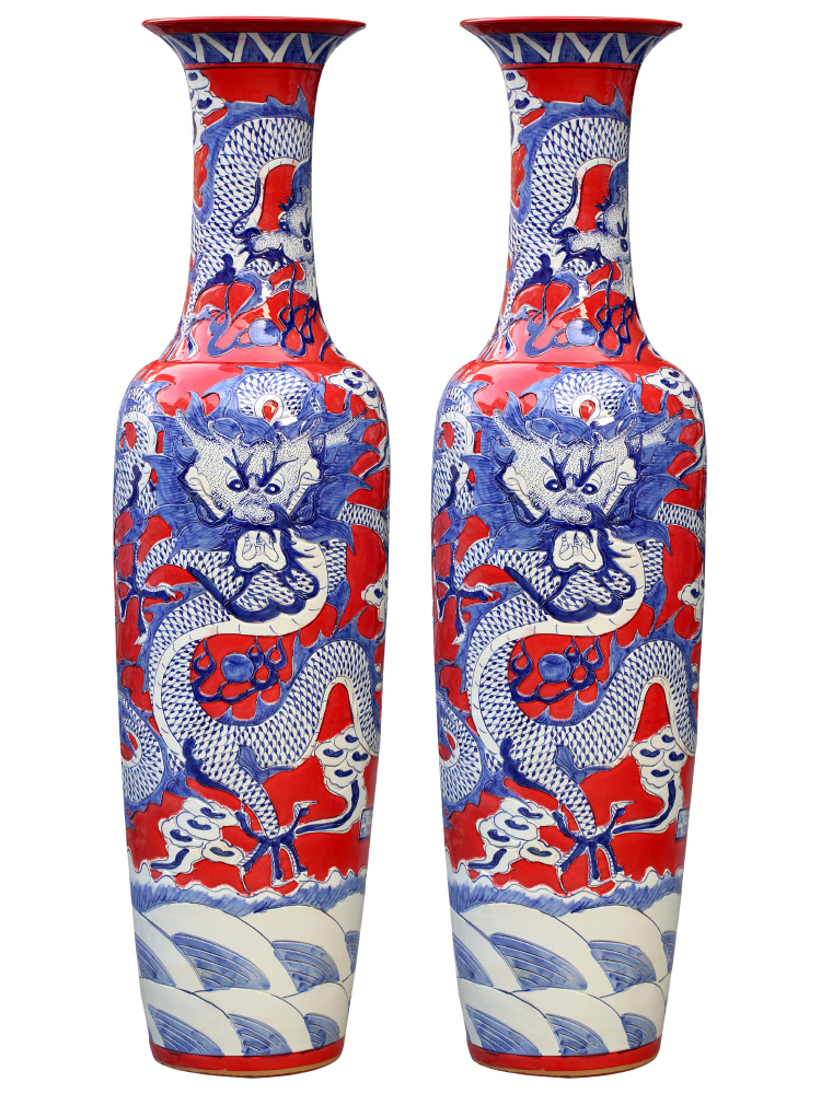 Jingdezhen ceramics new classical Chinese red dragon carving of large vase decoration large hotel porcelain furnishing articles