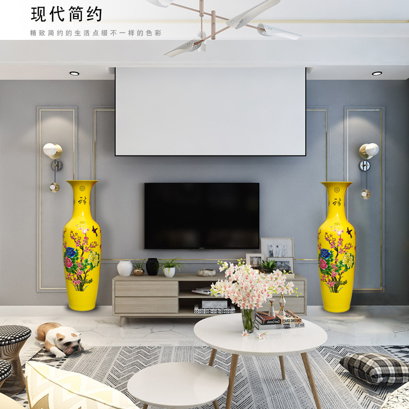 Jingdezhen ceramic riches and honor peony flowers large vases, sitting room of Chinese style household decorations TV ark, furnishing articles