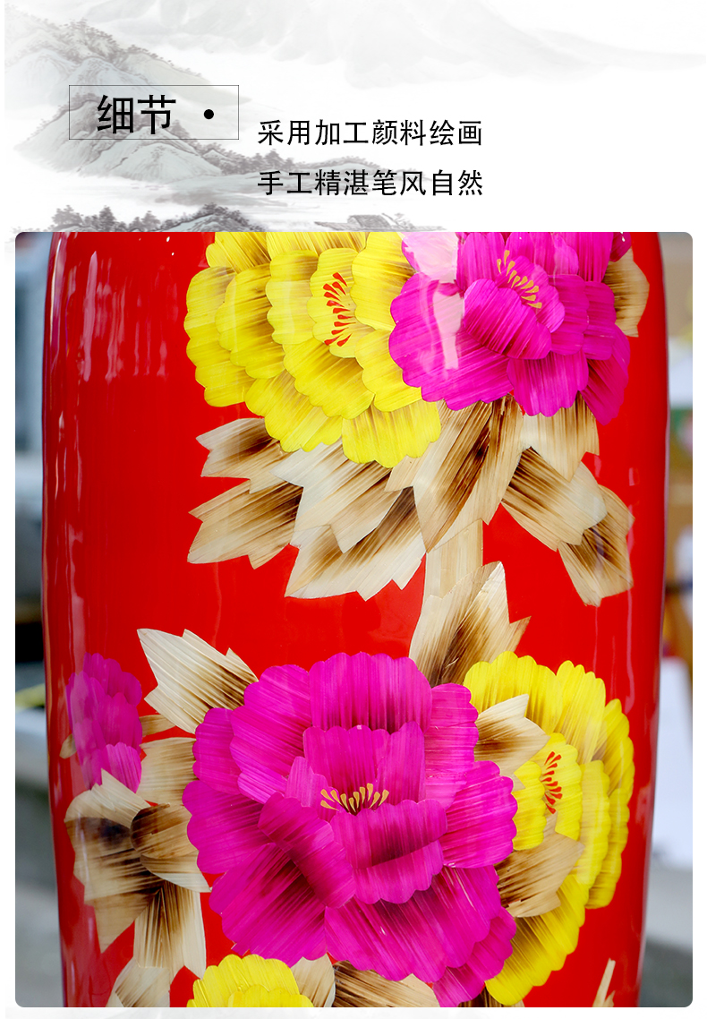 Jingdezhen ceramics straw painting peony landing big vase home sitting room adornment hotel housewarming furnishing articles