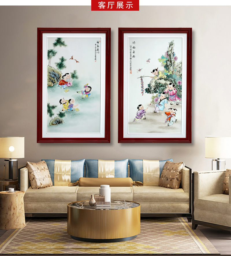 Jingdezhen porcelain plate painting enamel lad figure sitting room of Chinese style household hangs a picture of sofa setting wall decoration