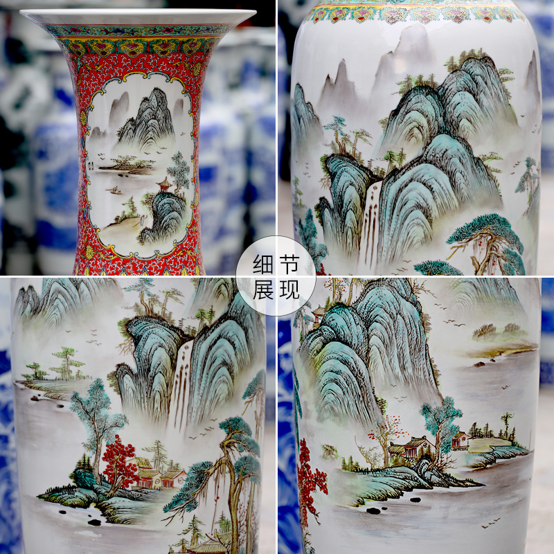 Jingdezhen ceramics of large vase has a long history in the hand draw pastel landscape porcelain sitting room adornment is placed