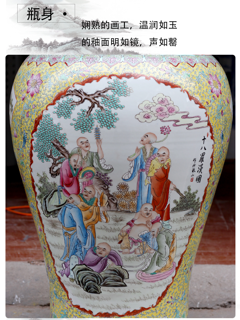 Jingdezhen ceramic general hand - made figure painting of large vase 18 Luo Hantu tank sitting room temple furnishing articles