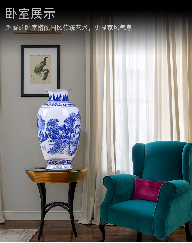 Mesa of jingdezhen blue and white porcelain painting flower vase sitting room rich ancient frame ceramic furnishing articles study ornaments