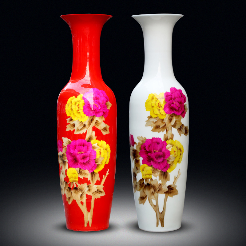 Jingdezhen ceramics Straw painting Peony floor-to-ceiling vase Home living room decoration Hotel housewarming decoration
