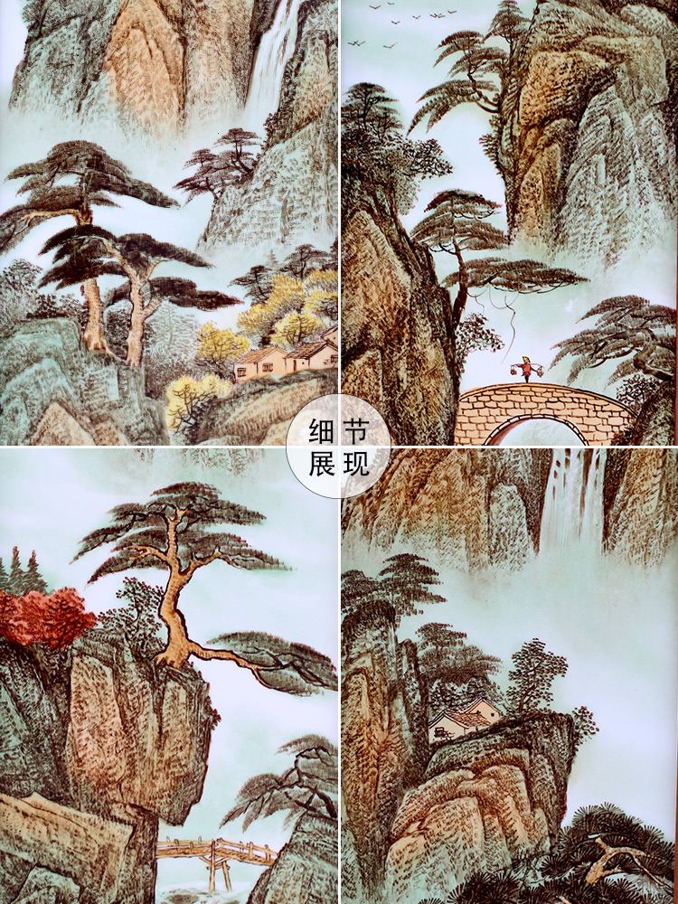 Jingdezhen hand - made famille rose porcelain plate painter in sitting room adornment four screen study office setting wall hang a picture