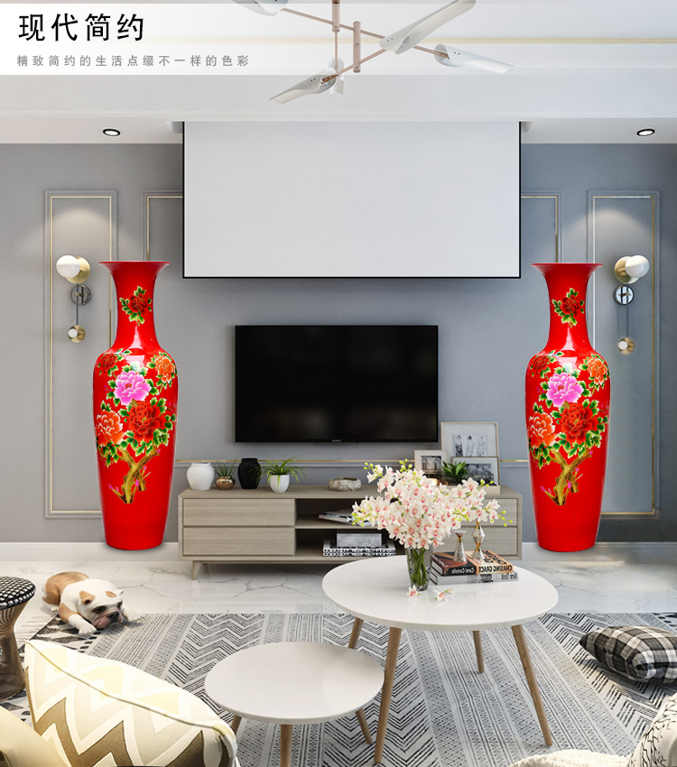 Jingdezhen ceramics China red flowers open the riches and honor peony figure of large vases, sitting room of Chinese style household furnishing articles