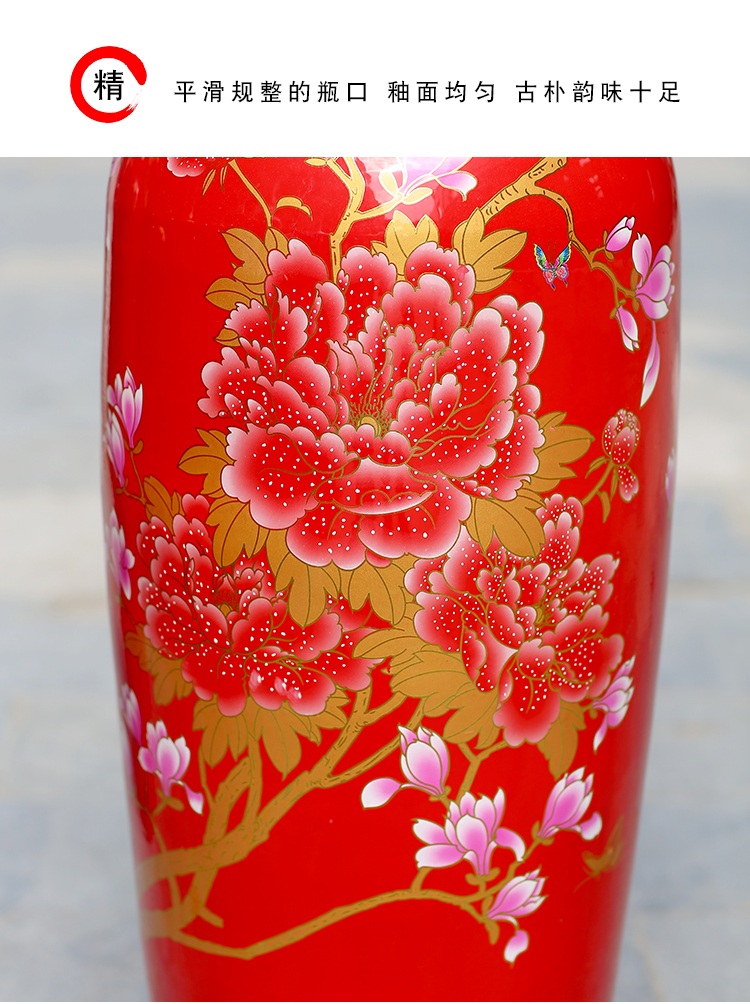 Jingdezhen ceramics China red peony figure blooming flowers large vases, sitting room of Chinese style household furnishing articles