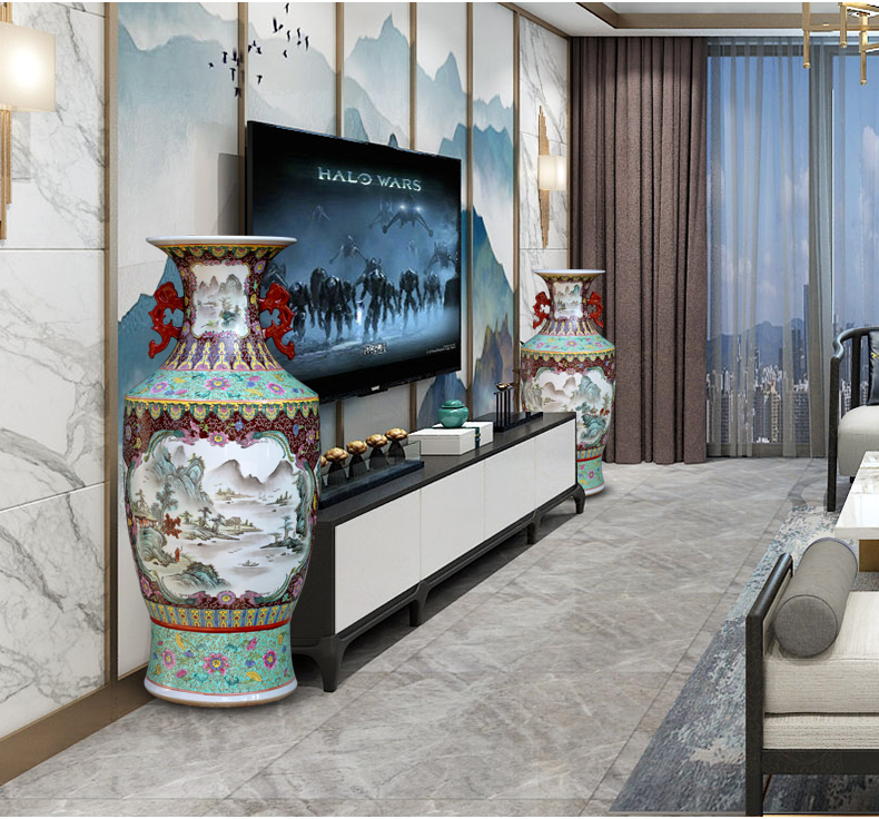 Jingdezhen ceramic hand - made landscape painting big vase household stores sitting room be born Chinese penjing opening gifts