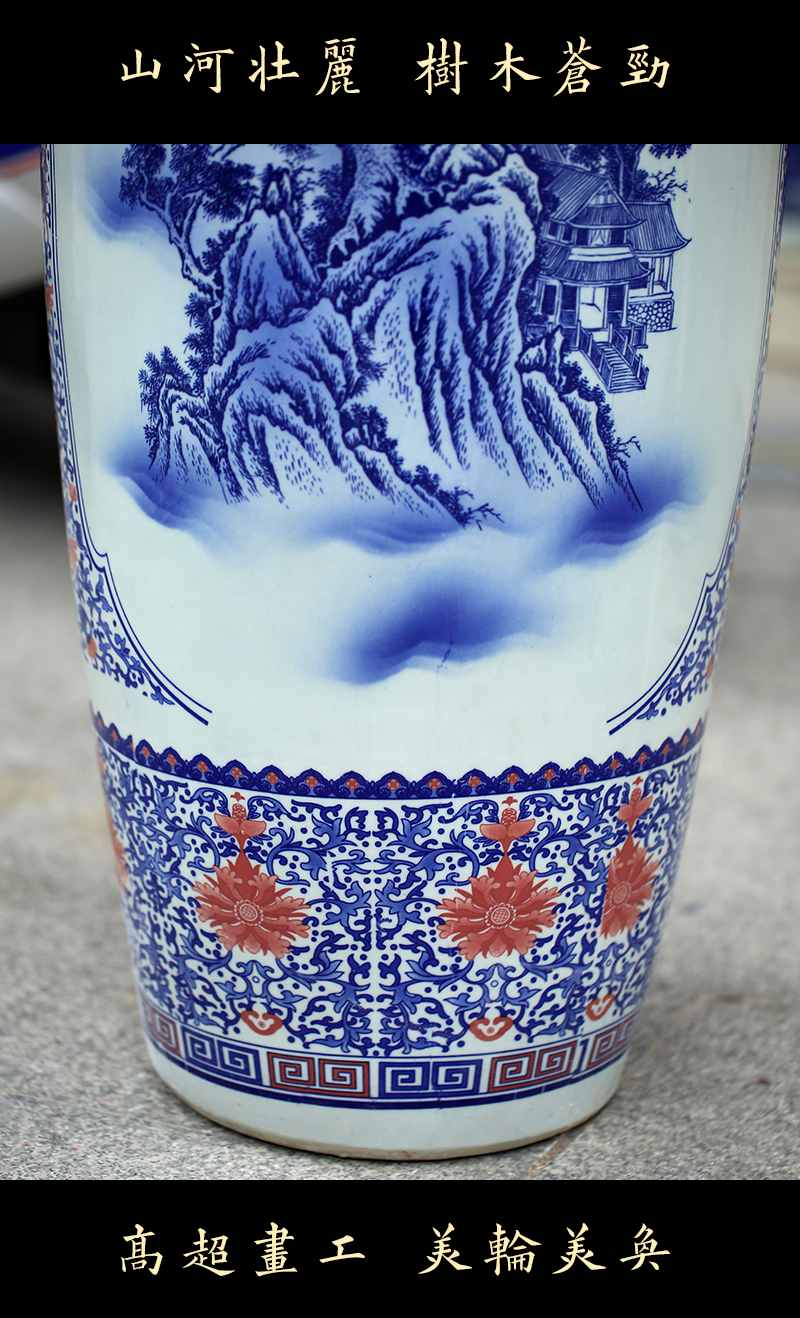 Jingdezhen blue and white landscape splendid sunvo large vases, sitting room of Chinese style household furnishing articles ceramic decorations