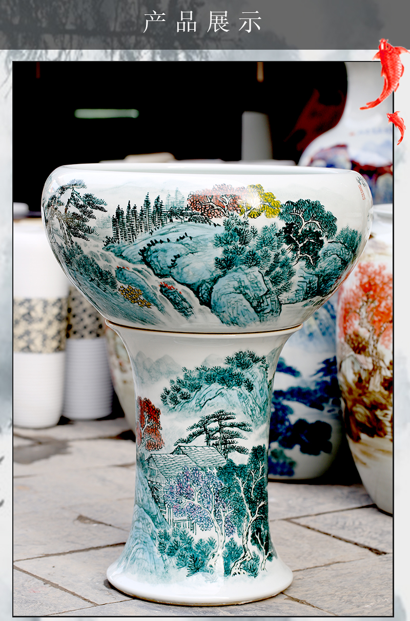 Jingdezhen ceramic aquarium hand - made pedestal cylinder tortoise sitting room courtyard landscape painting landing a goldfish bowl furnishing articles