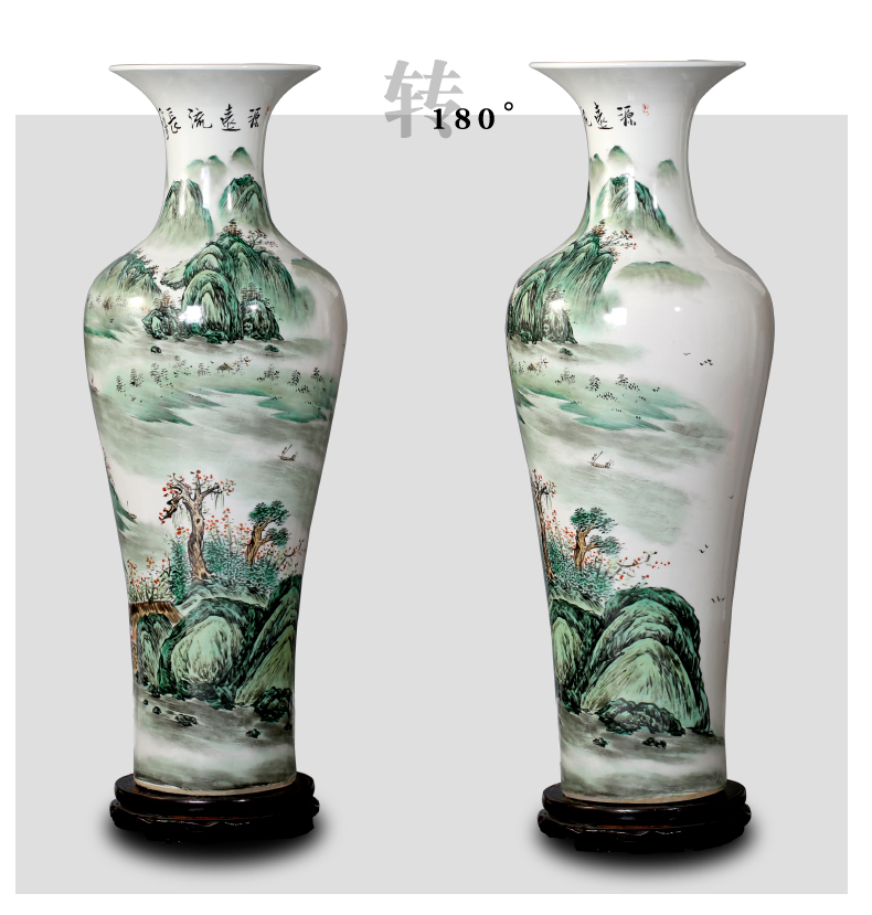 Jingdezhen hand - made pastel landscape ceramic large vases, large sitting room adornment hotel furnishing articles