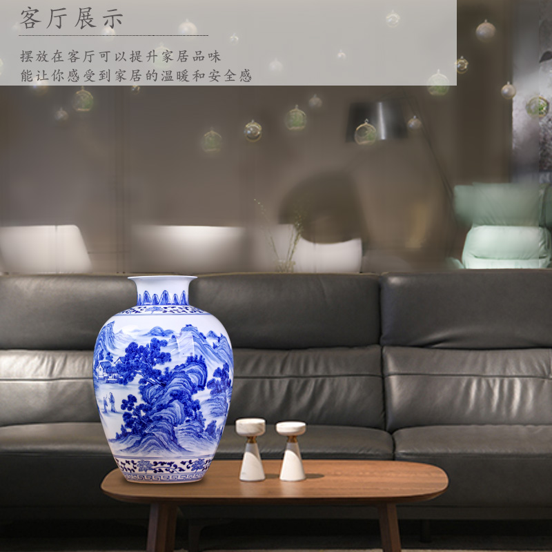 Mesa of jingdezhen blue and white porcelain masters hand draw landscape painting ceramic flower vases porch rich ancient frame ornaments