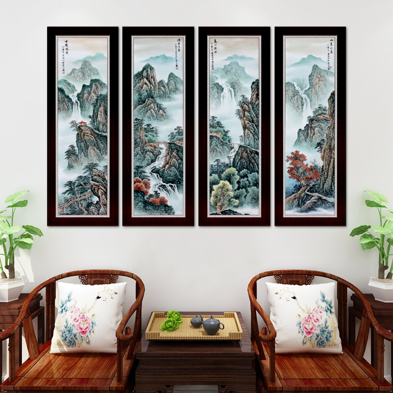Jingdezhen hand - made pastel landscape sitting room background wall decoration painting Chinese porcelain plate painting porch hang mural metope