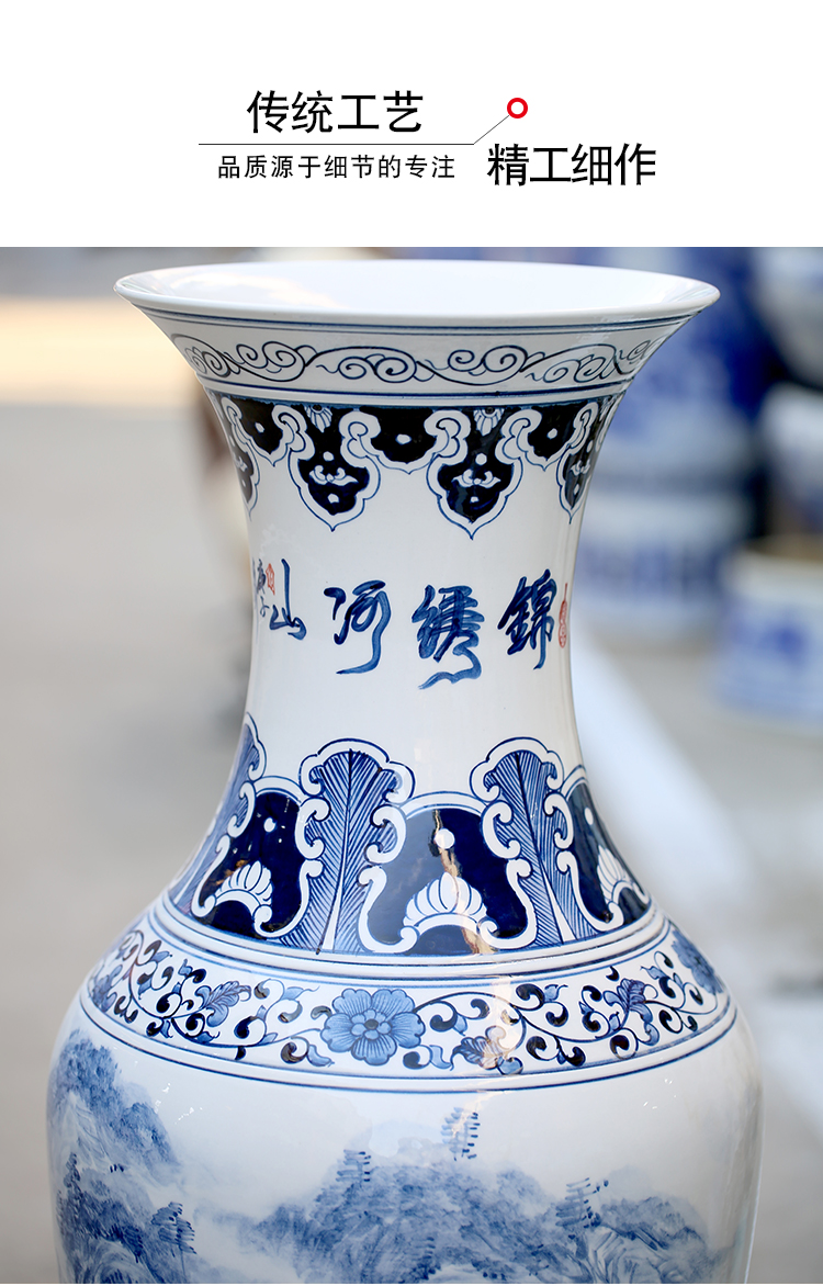 Jingdezhen blue and white porcelain hand - made ceramic landing big vase splendid sunvo sitting room of Chinese style household furnishing articles ornaments