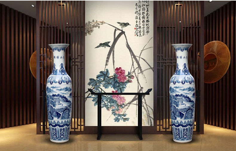 Jingdezhen ceramic vase of large sitting room adornment hand - made of blue and white porcelain hotel opening gifts corridor furnishing articles