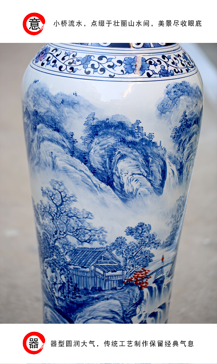 Jingdezhen blue and white porcelain hand - made ceramic landing big vase splendid sunvo sitting room of Chinese style household furnishing articles ornaments