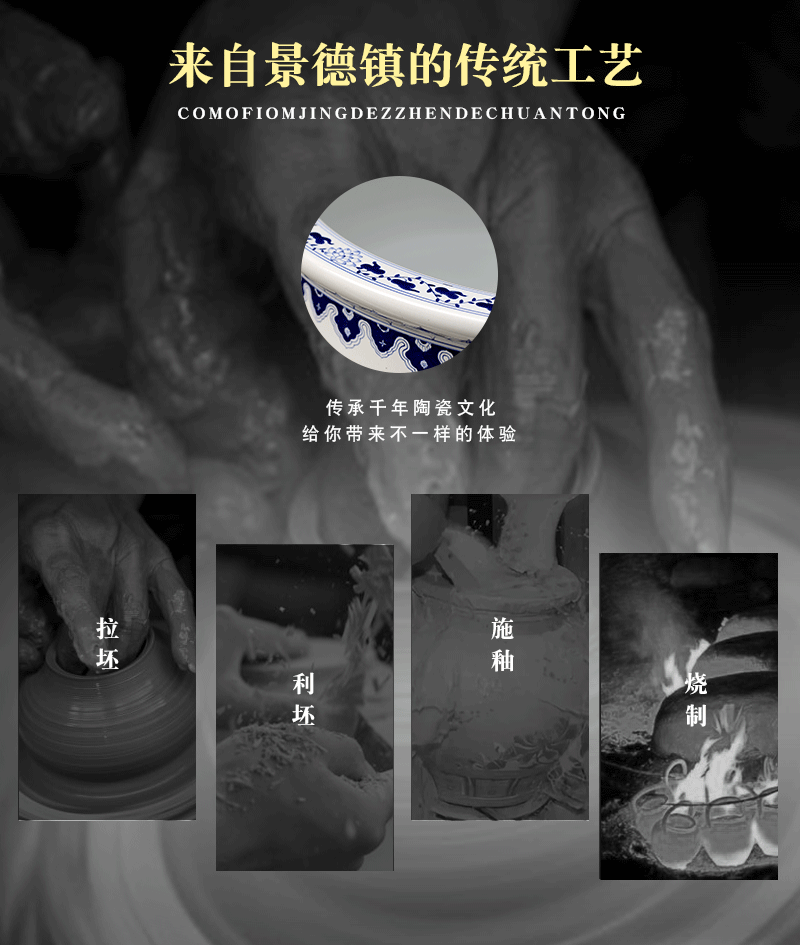 Jingdezhen blue and white porcelain basin of hand - made of long - standing ceramic tank cylinder tortoise mountain true water lily receive calligraphy and painting