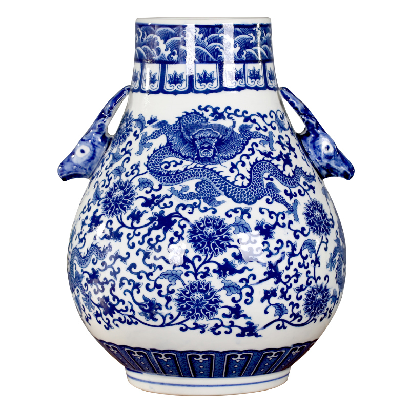 Jingdezhen ceramic furnishing articles sitting room big vase flower arranging dried flowers with Chinese style ear blue and white porcelain porcelain decorative household items