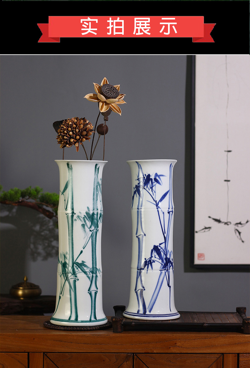 Jingdezhen ceramics tube lucky bamboo vases, flower arranging is placed in the sitting room the desktop, straight aquatic culture flower arrangement