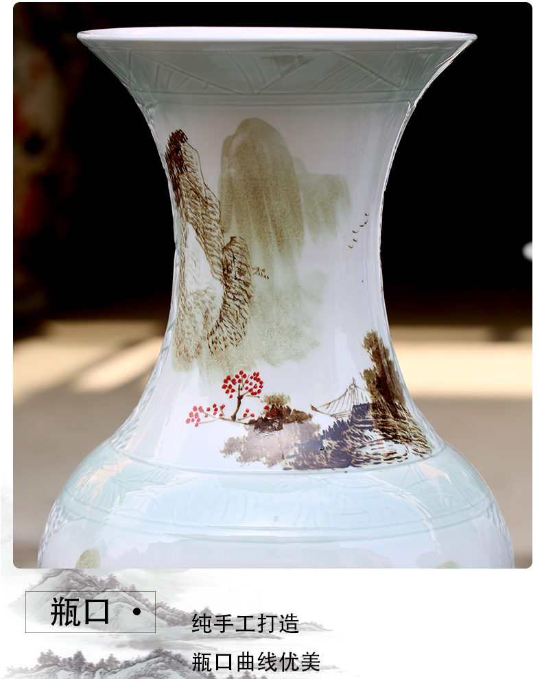 Jingdezhen ceramic hand - made traditional Chinese painting landscape big vase sitting room hotel opening gifts store hall floor furnishing articles