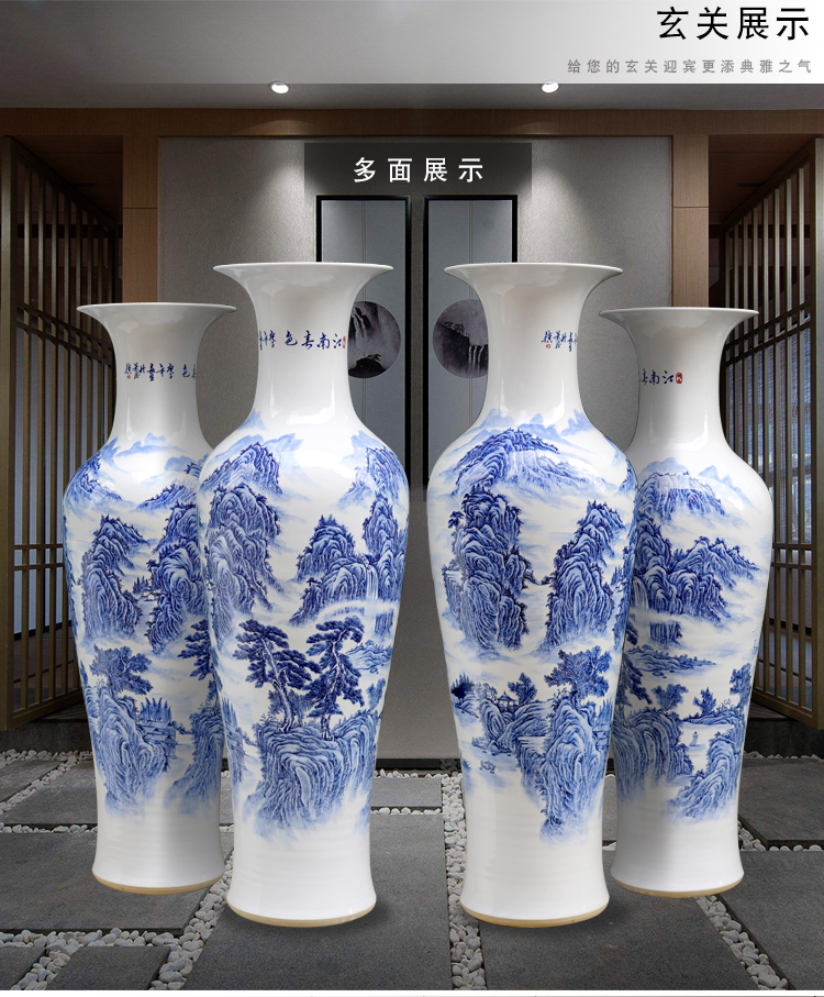 Jingdezhen blue and white porcelain hand - made jiangnan spring scenery landscape painting of large vase household ceramic furnishing articles sitting room adornment