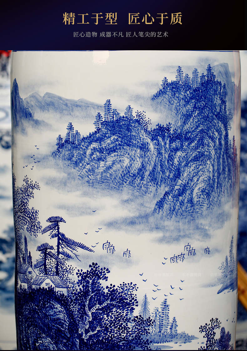 Jingdezhen blue and white porcelain furnishing articles hand - made mountains xiuse big vase home sitting room ground adornment hotel opening