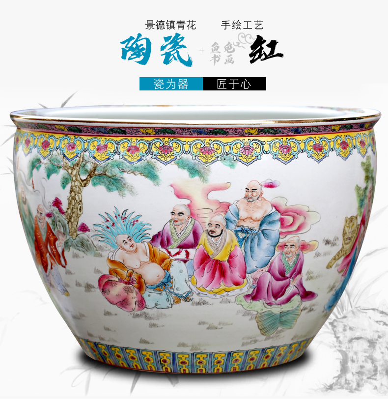 Jingdezhen ceramic aquarium hand - drawn characters figure bamboo seven sages tortoise cylinder office furnishing articles calligraphy and painting to receive the study