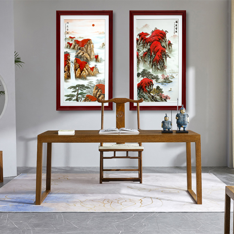 Jingdezhen porcelain plate painting hill high water is long sitting room background wall porch study bedroom adornment household hangs a picture