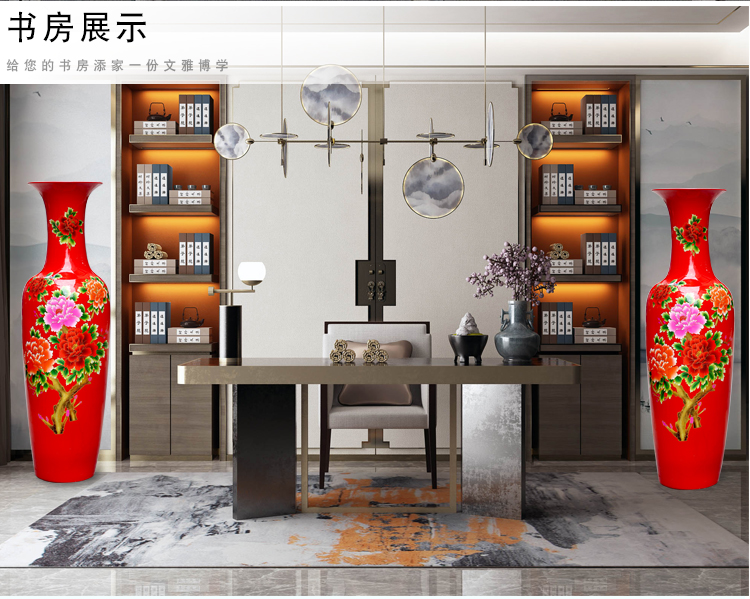 Jingdezhen ceramics China red flowers open the riches and honor peony figure of large vases, sitting room of Chinese style household furnishing articles