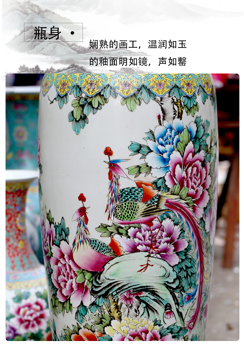 Jingdezhen ceramics hand - made pastel phoenix peony of large vases, home sitting room hotel adornment furnishing articles