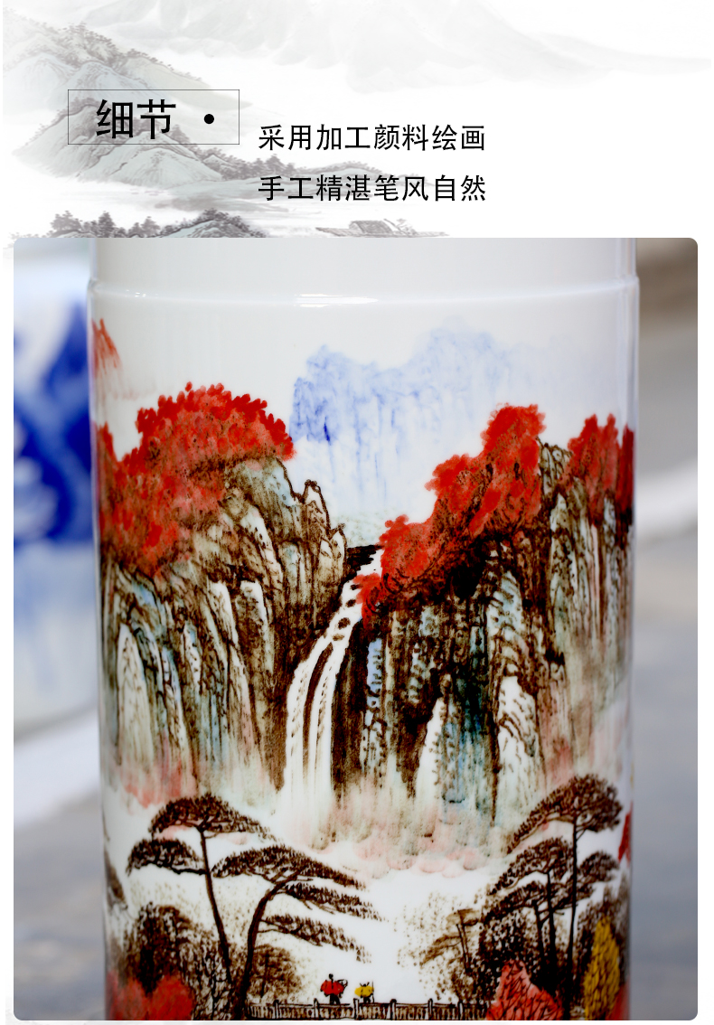 Jingdezhen ceramic hand - made sitting room adornment is placed high quiver of large red vase word calligraphy and painting scroll cylinder