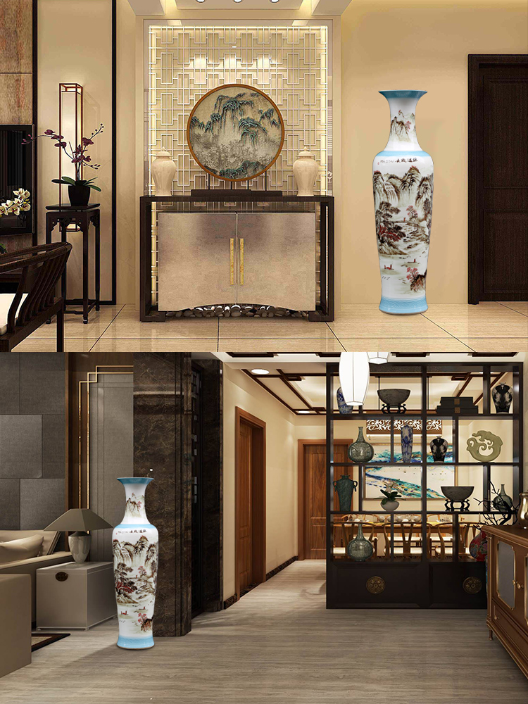 Jingdezhen hand - made color ink landscape ceramic vase of large new Chinese style living room decorate bottle hotel furnishing articles