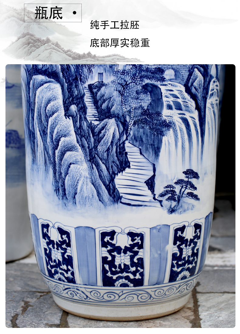 Blue and white porcelain of jingdezhen ceramics hand - made landscape painting of large vases, sitting room adornment hotel furnishing articles